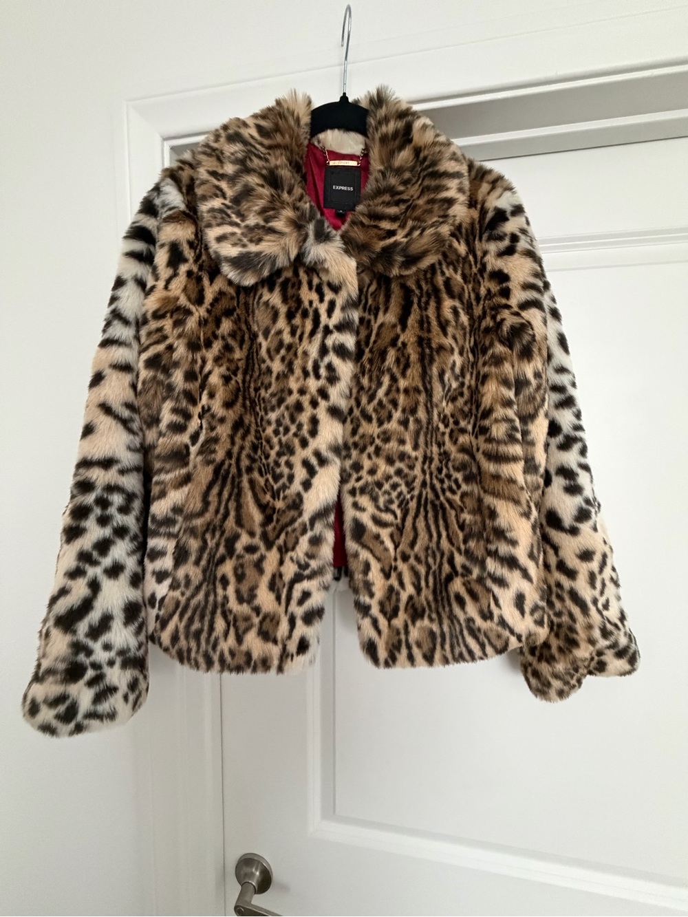 EXPRESS Leopard-Pattern Faux Fur Coat - Excellent Condition